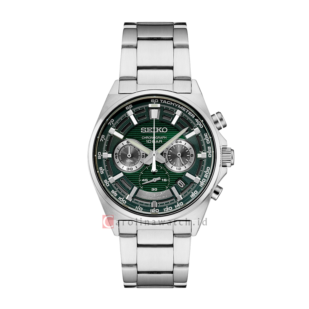 Jam Tangan Seiko Chronograph SSB405P1 Essentials Discover More Men Green Dial Stainless Steel Strap