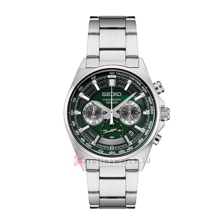 Jam Tangan Seiko Chronograph SSB405P1 Essentials Discover More Men Green Dial Stainless Steel Strap