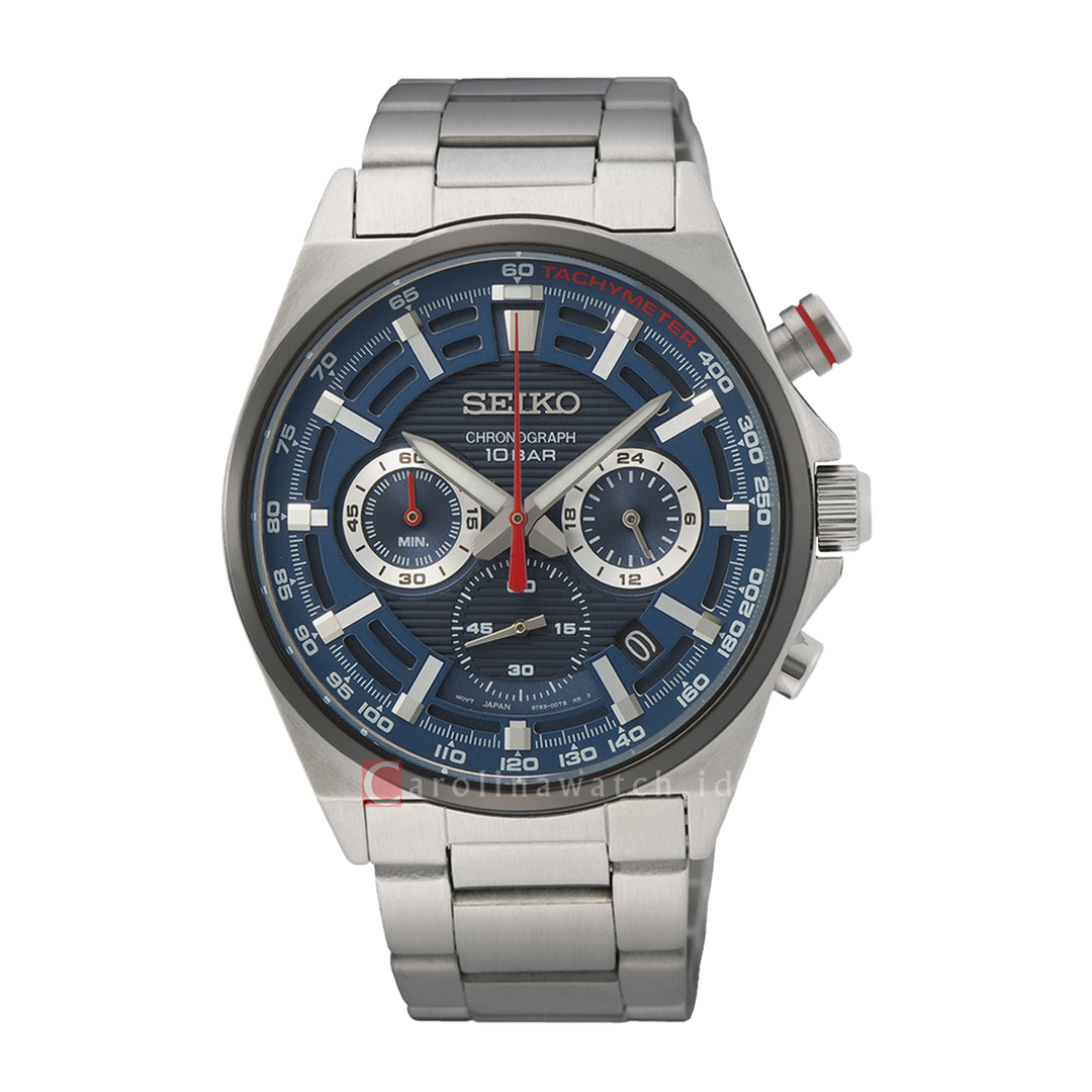 Jam Tangan Seiko Chronograph SSB407P1 Men Blue Dial Stainless Steel Strap
