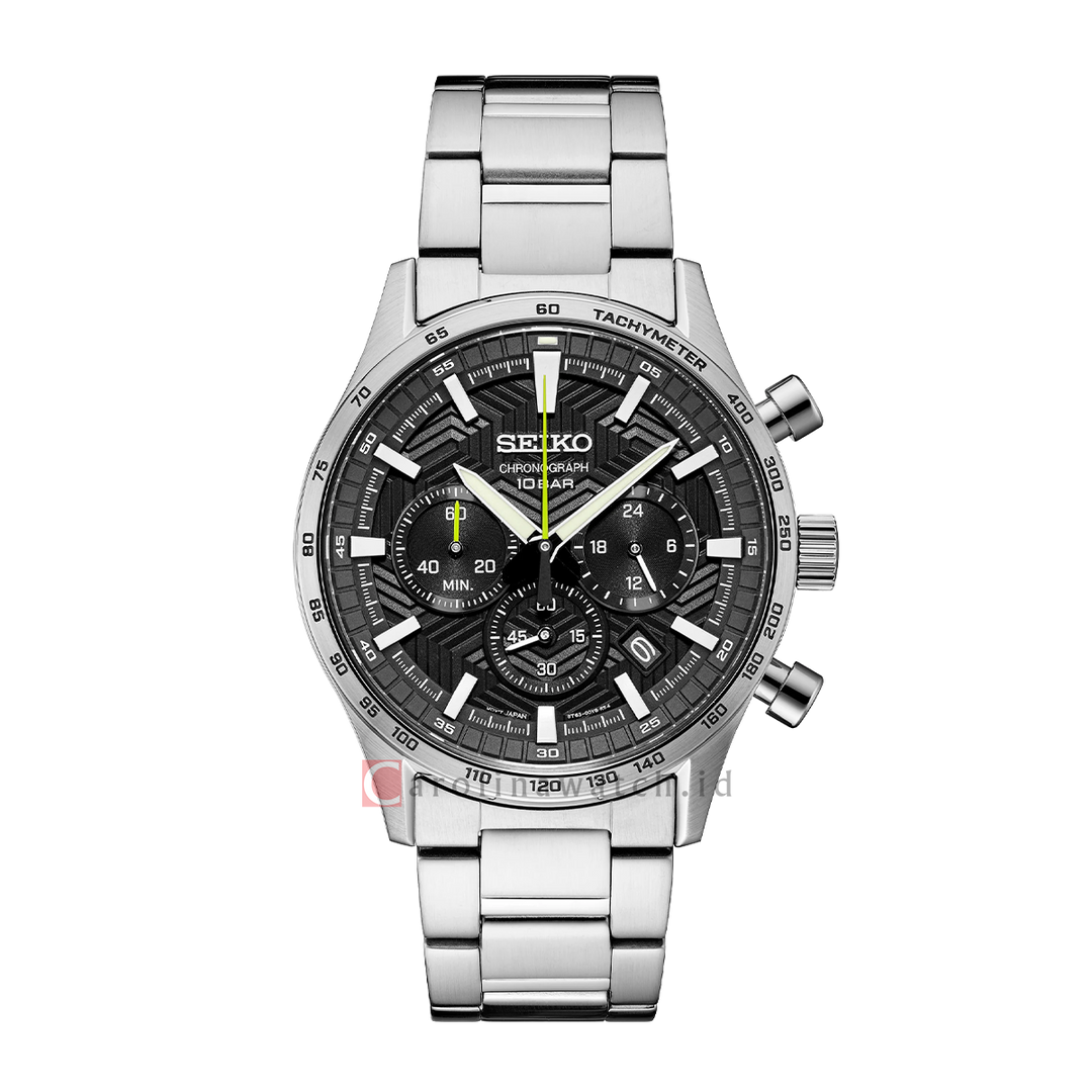 Jam Tangan Seiko Chronograph SSB413P1 Discover More Black Dial Stainless Steel Strap