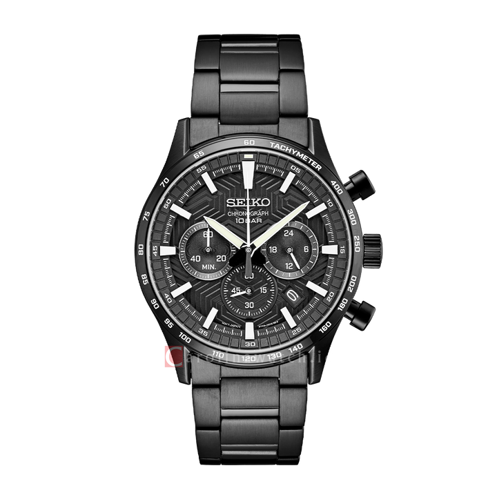 Jam Tangan Seiko Chronograph SSB415P1 Discover More Black Dial Black Stainless Steel Strap