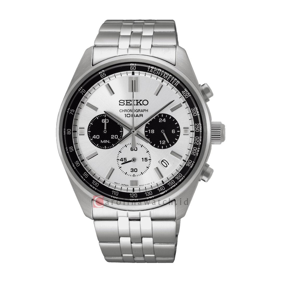 Jam Tangan Seiko Chronograph SSB425P1 Men Panda Dual Tone Dial Stainless Steel Strap