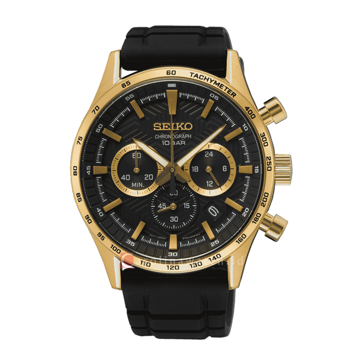 Jam Tangan Seiko Chronograph SSB446P1 Black Dial Black Silicone Strap