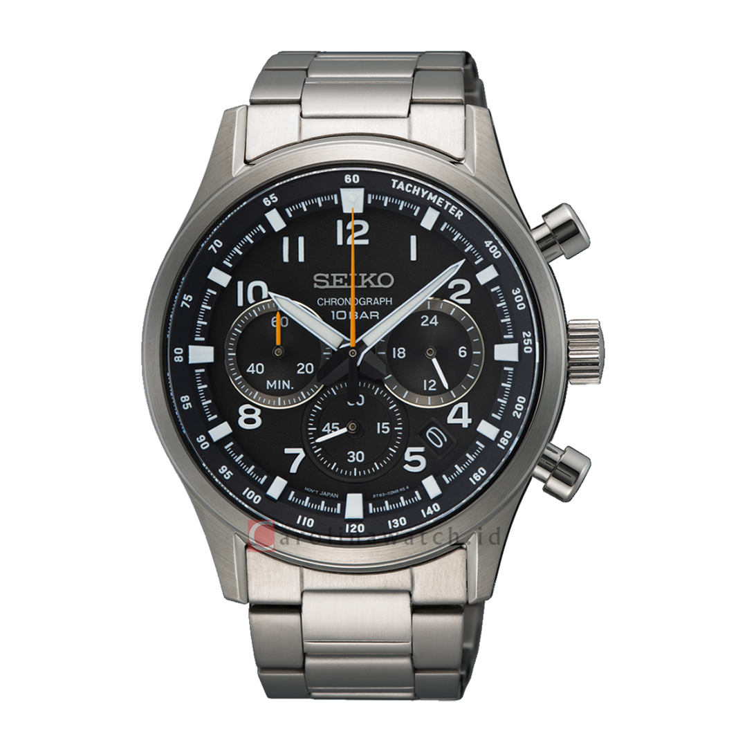 Jam Tangan Seiko Chronograph SSB447P1 Discover More Men Black Dial Stainless Steel Strap