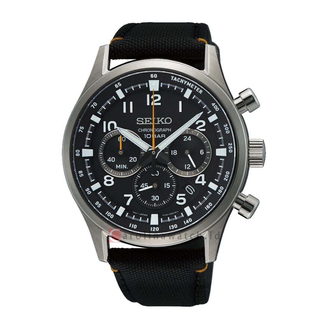 Jam Tangan Seiko Chronograph SSB449P1 Men Discover More Black Dial Black Nylon Strap