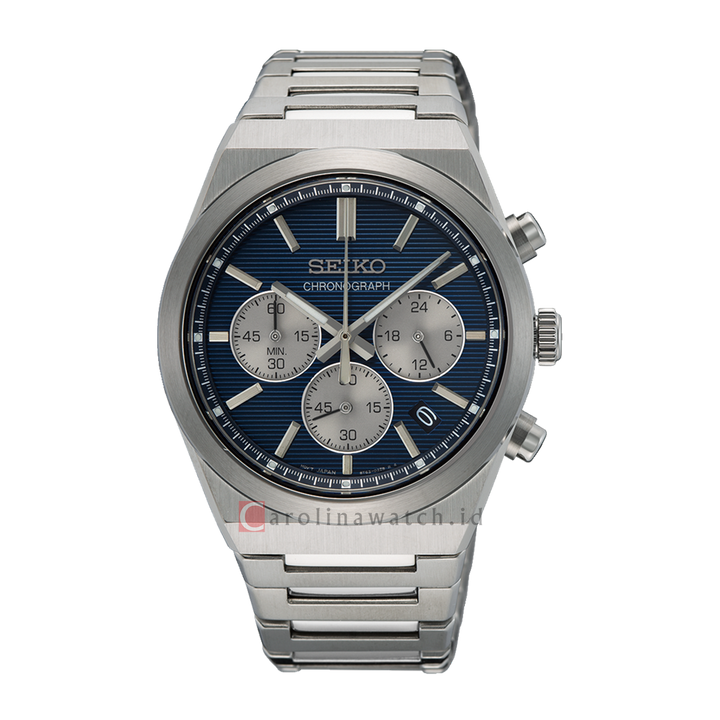 Jam Tangan Seiko Chronograph SSB453P1 Men Blue Dial Stainless Steel Strap