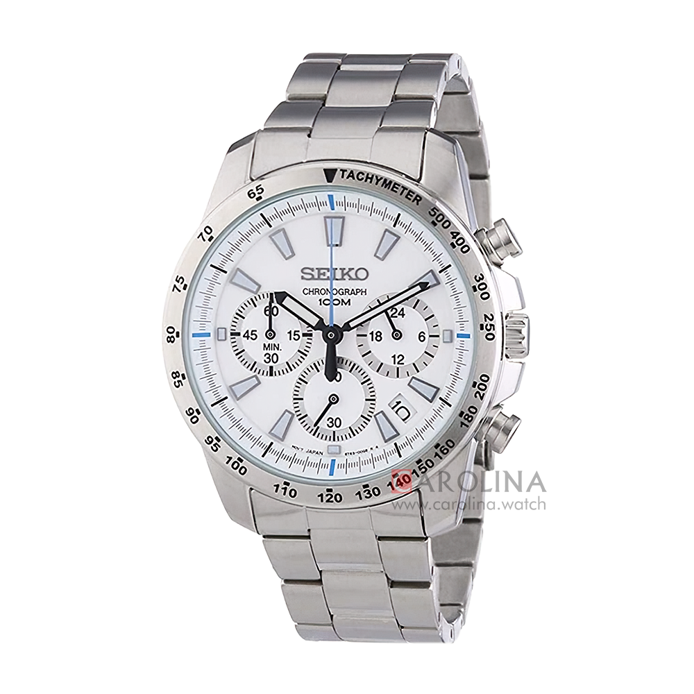 Jam Tangan Seiko Chronograph SSBO25 Men White Dial Stainless Steel Strap