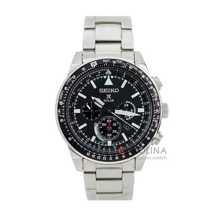 Jam Tangan Seiko Prospex Sky Solar Chronograph SSC607P1 Men Black Dial Stainless Steel Strap