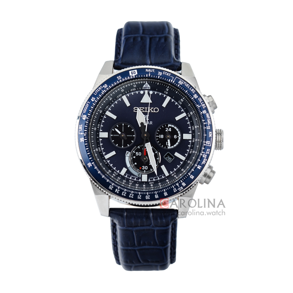 Jam Tangan Seiko Prospex Sky Solar Chronograph SSC609P1 Men Blue Dial Blue Leather Strap