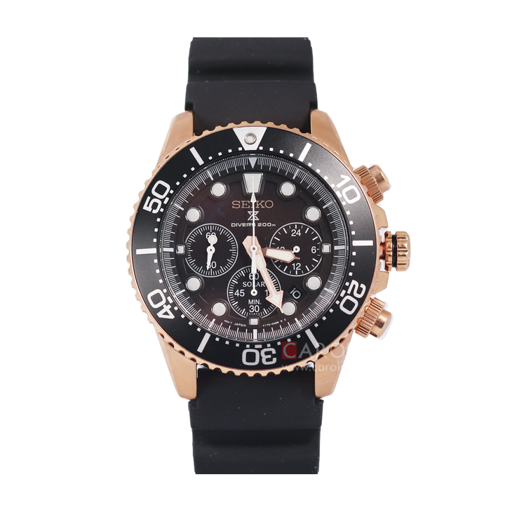 Jam Tangan Seiko Prospex SSC618P1 Sea Divers 200M Chronograph Men Black Dial Black Rubber Strap