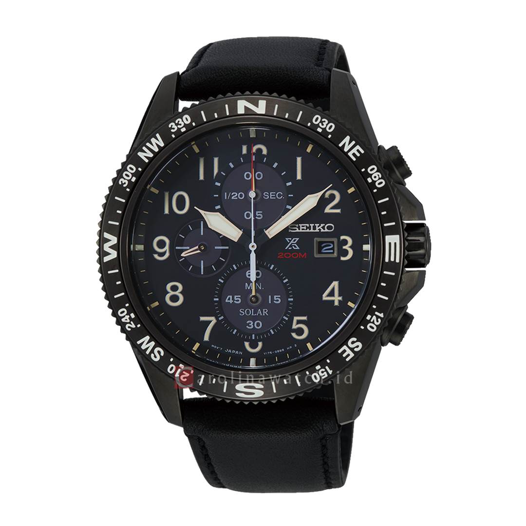Jam Tangan Seiko Prospex SSC707P1 Land Chronograph Solar Men Black Dial Black Leather Strap