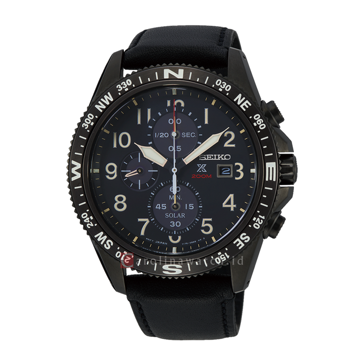 Jam Tangan Seiko Prospex SSC707P1 Land Chronograph Solar Men Black Dial Black Leather Strap