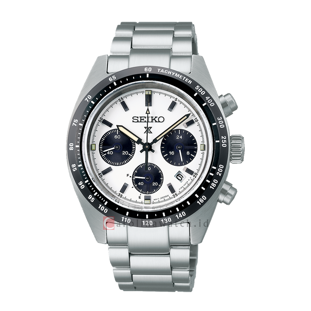 Jam Tangan Seiko Prospex SSC813P1 Speedtimer Panda Chronograph Men Solar White Dial Stainless Steel Strap