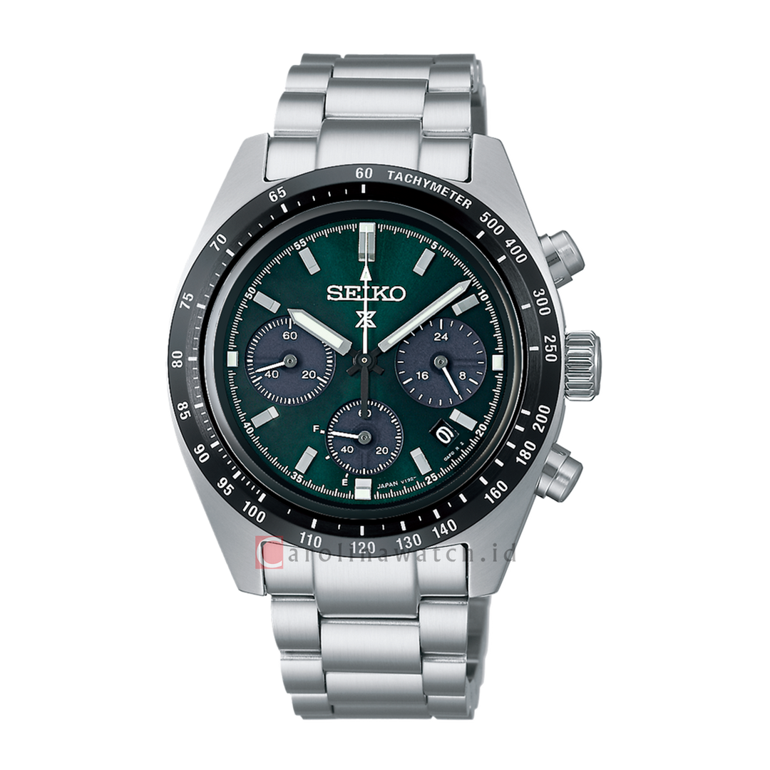 Jam Tangan Seiko Prospex SSC933P1 Speedtimer Chronograph Men Solar Green Dial Stainless Steel Strap