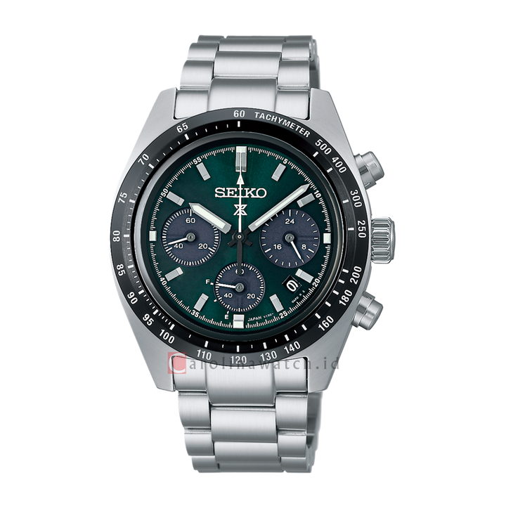 Jam Tangan Seiko Prospex SSC933P1 Speedtimer Chronograph Men Solar Green Dial Stainless Steel Strap