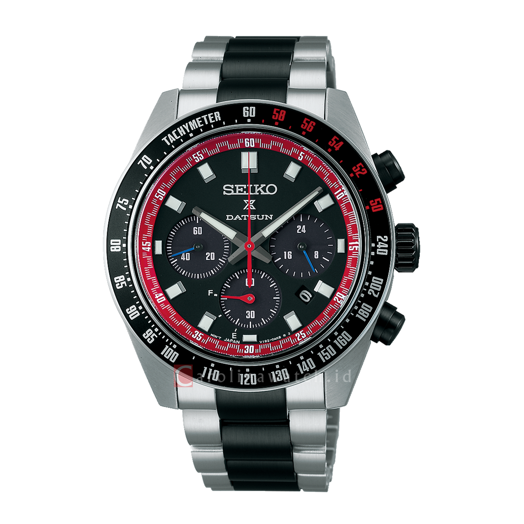 Jam Tangan Seiko Prospex Solar Speedtimer x DATSUN Fairlady Z SSC957P1 Black Dial Dual Tone Stainless Steel Strap LIMITED EDITION