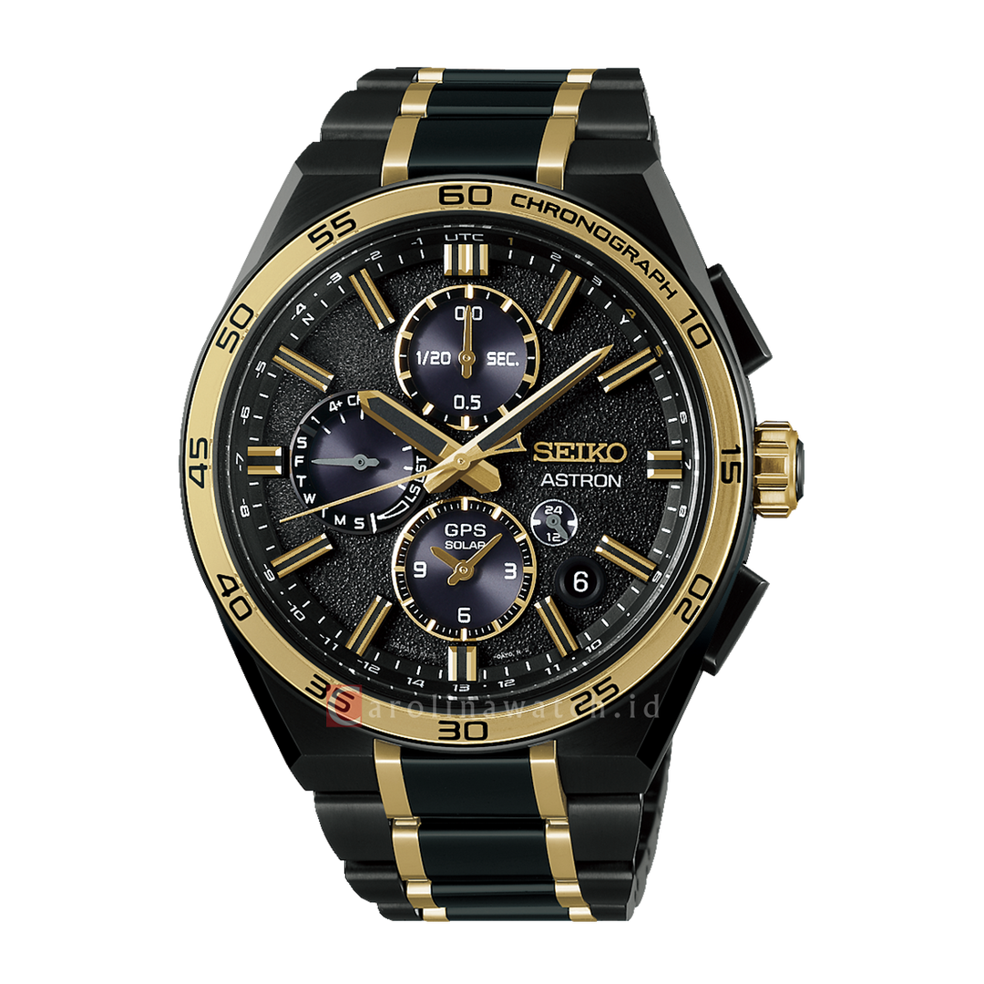 Jam Tangan Seiko Astron SSH186J1 Men GPS Solar Black Dial Dual Tone Strap Seiko 145th Anniversary Limited Edition