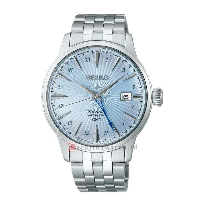 Jam Tangan Seiko Presage SSK037J1 Men Cocktail Time GMT Light Blue Dial Stainless Steel Strap