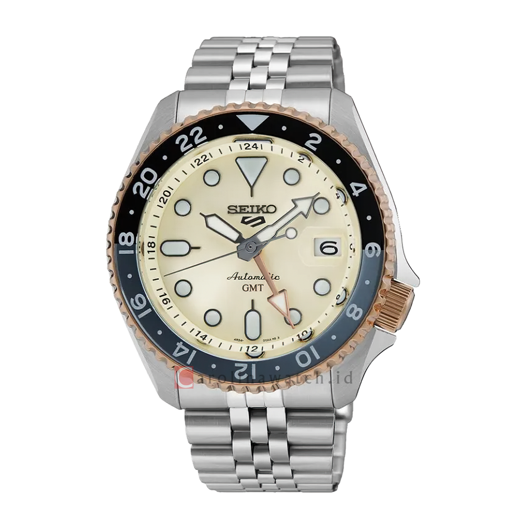 Jam Tangan Seiko 5 Sports GMT SSK046K1 Cocktail Asia Pacific Men Beige Dial Stainless Steel Strap Limited Edition