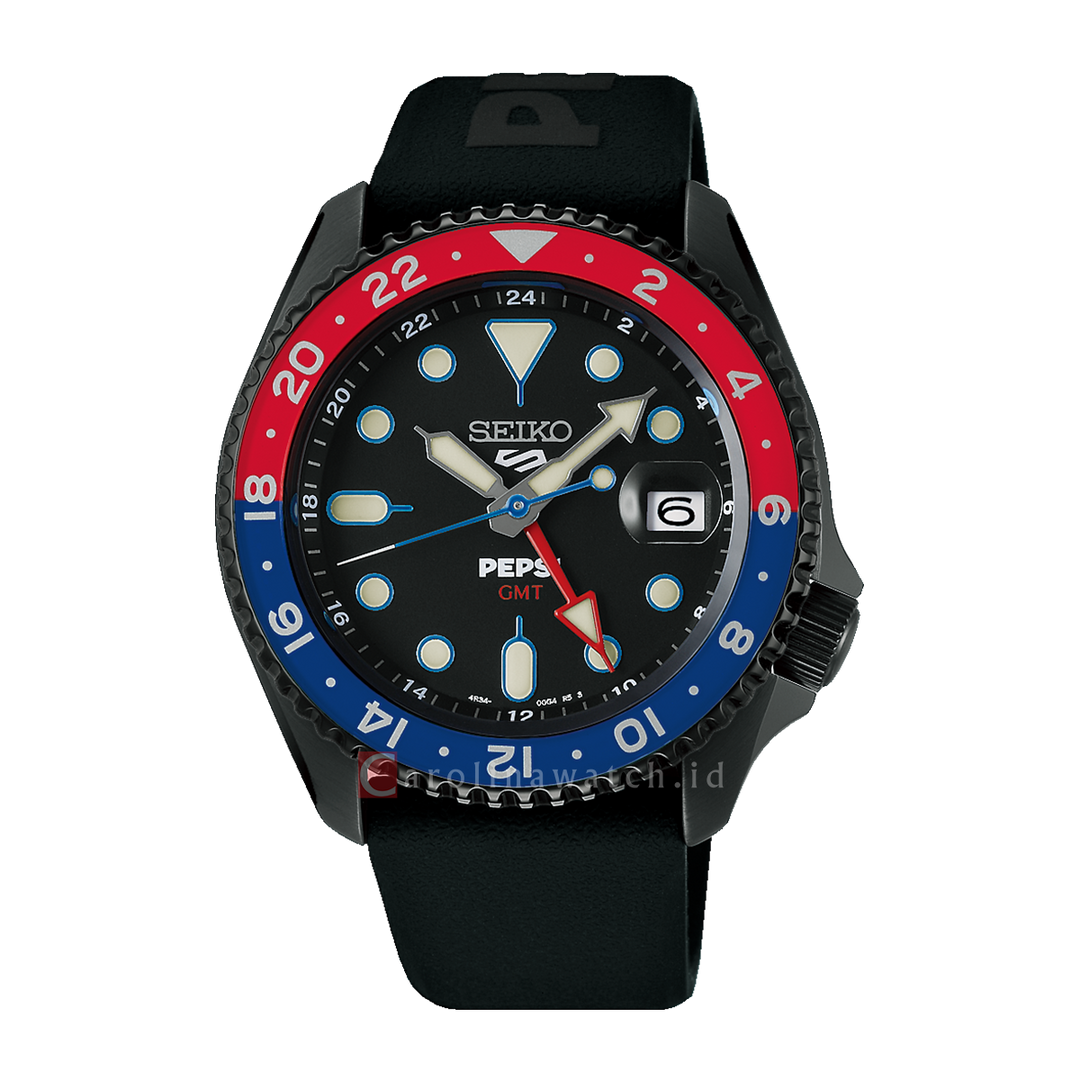 Jam Tangan Seiko 5 Sports x Pepsi® SSK047K1 Men SKX Series Black Dial Black Silicone Strap Limited Edition