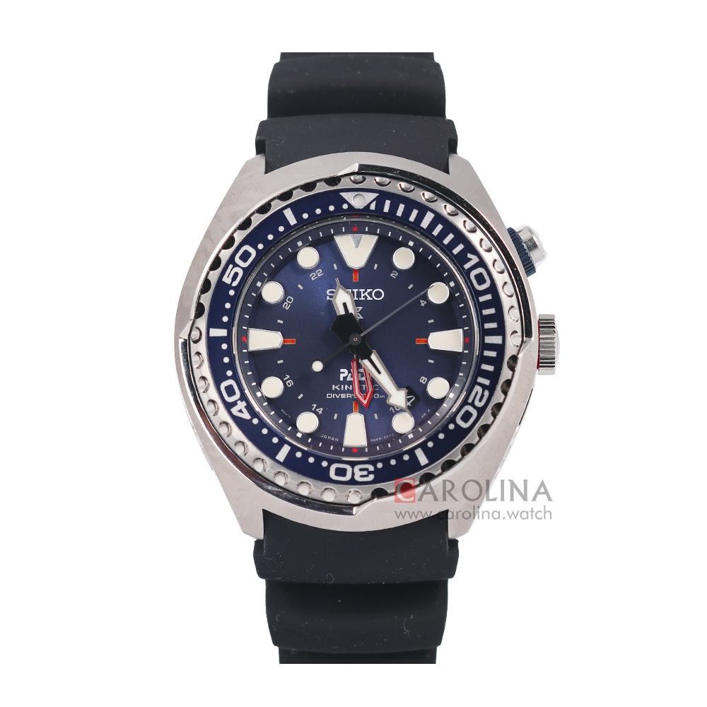 Jam Tangan Seiko Prospex SUN065P1 Men Kinetic GMT Divers 200M Blue Navy Dial Black Rubber Strap