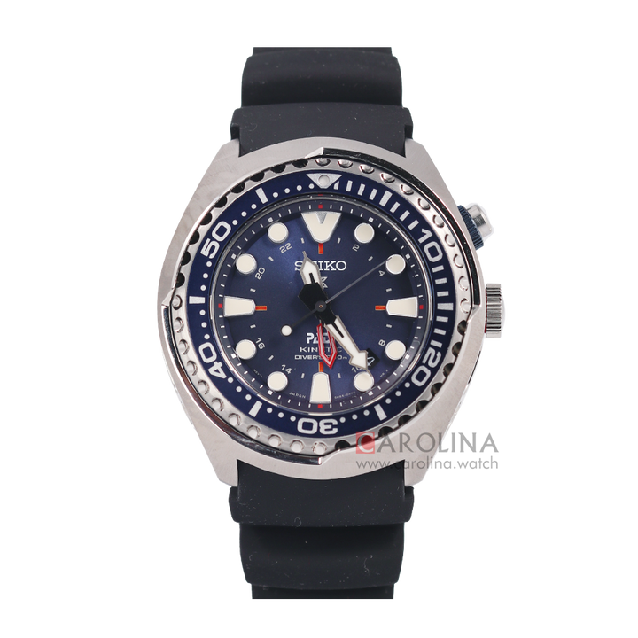 Jam Tangan Seiko Prospex SUN065P1 Men Kinetic GMT Divers 200M Blue Navy Dial Black Rubber Strap