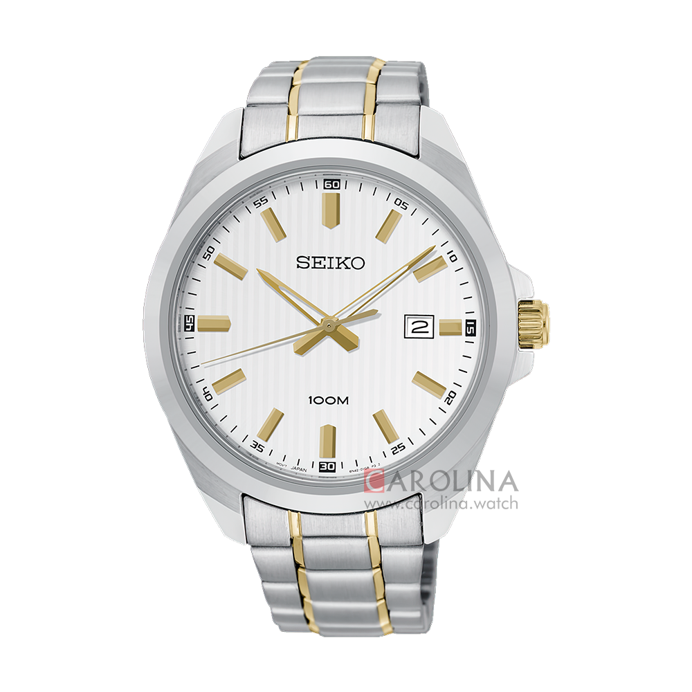 Jam Tangan Seiko Neo Classic SUR279P1 Men White Dial Dual Tone Stainless Steel Strap