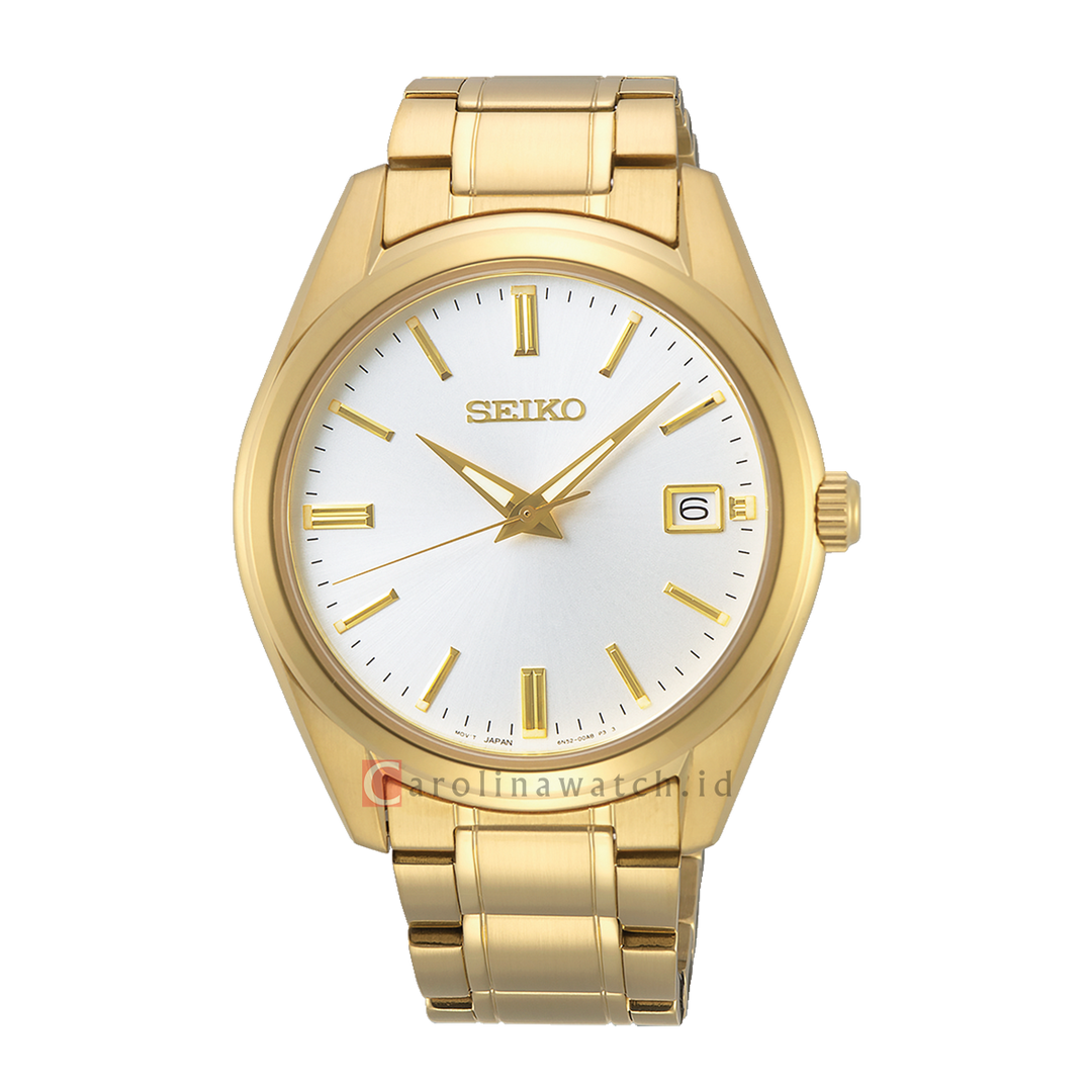 Jam Tangan Seiko Classic SUR314P1 Discover More Men White Dial Gold Stainless Steel Strap
