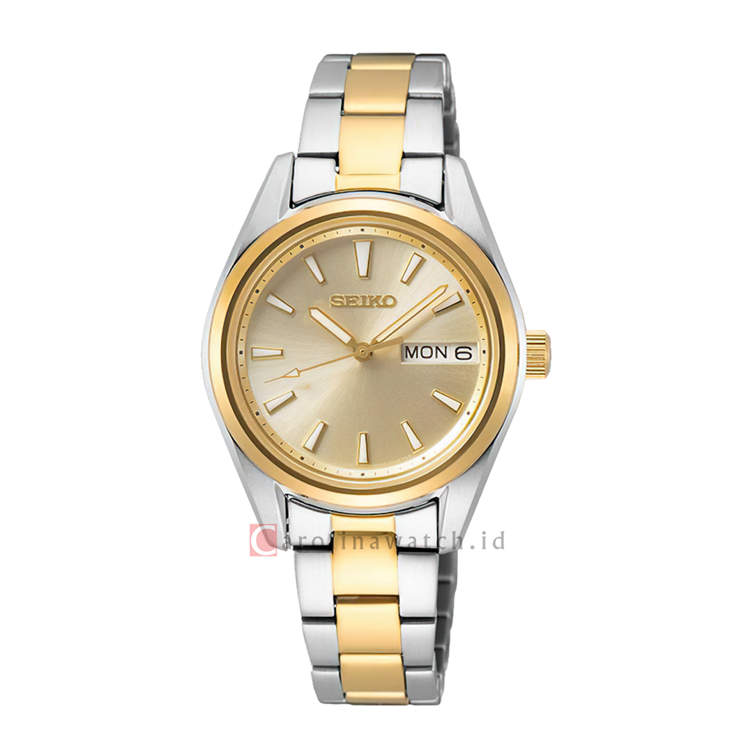 Jam Tangan Seiko Neo Classic SUR354P1 Women Discover More Gold Dial Dual Tone Stainless Steel Strap