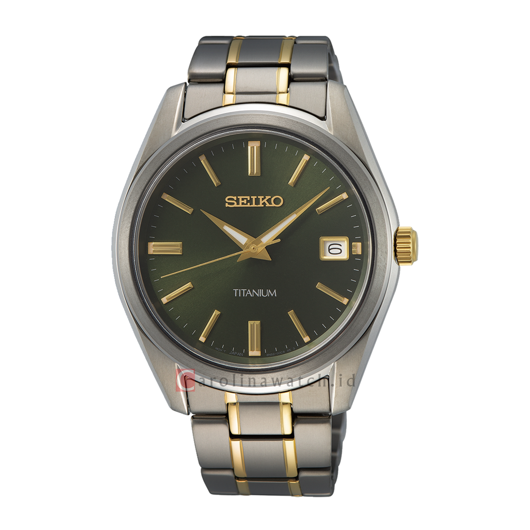 Jam Tangan Seiko Classic SUR377P1 Men Discover More Green Dial Dual Tone Titanium Strap