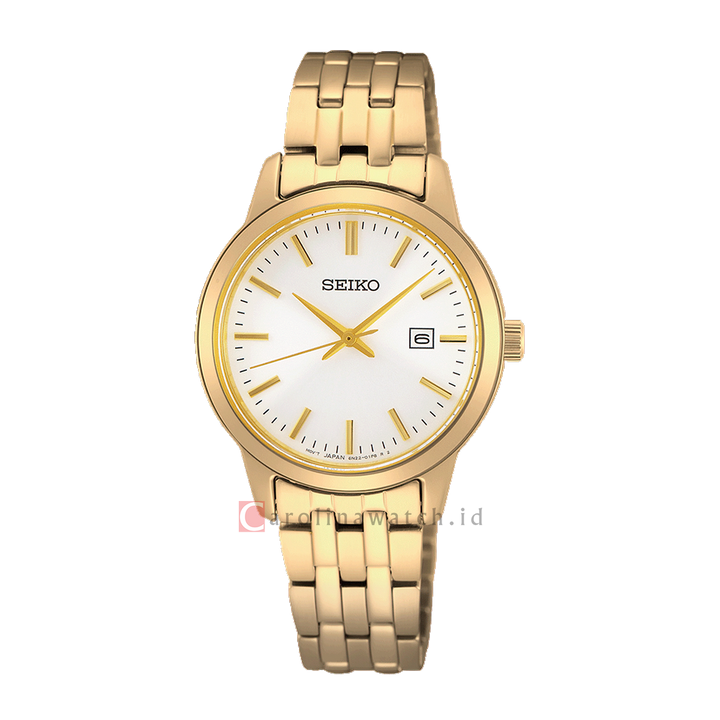 Jam Tangan Seiko Discover More SUR412P1 Women Essentials White Dial Gold Stainless Steel Strap