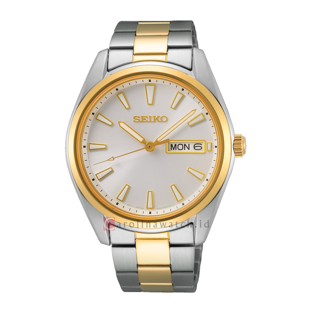 Jam Tangan Seiko Classic Discover More SUR446P1 Men Essentials Silver Dial Dual Tone Stainless Steel Strap