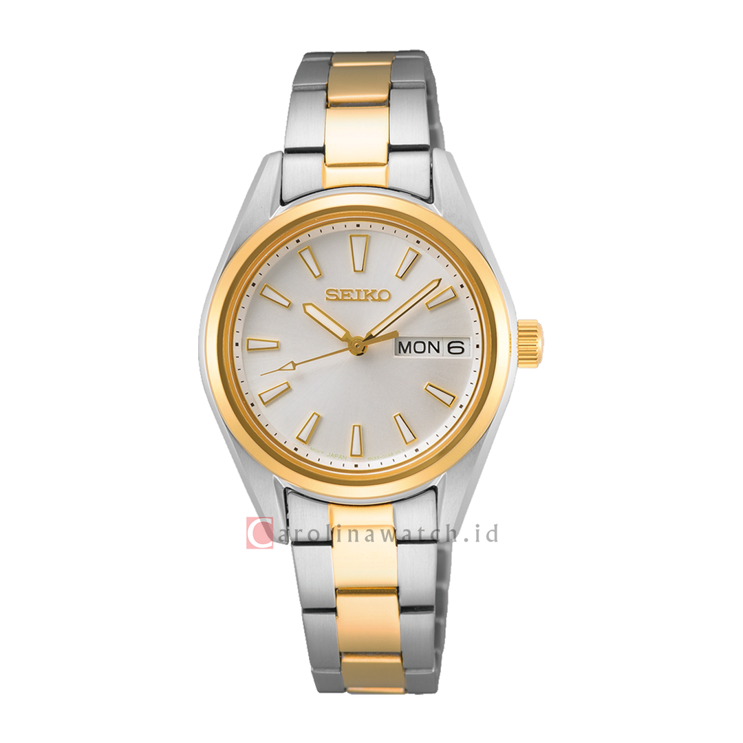 Jam Tangan Seiko Discover More SUR454P1 Women Silver Dial Dual Tone Stainless Steel Strap