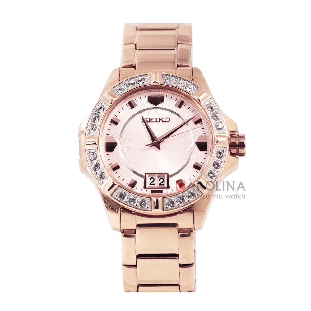 Jam Tangan Seiko SUR802P1 Women Lord Swarovski Crystal Rose Gold Dial Rose Gold Stainless Steel Strap