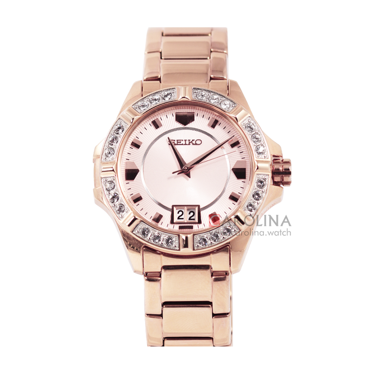 Jam Tangan Seiko SUR802P1 Women Lord Swarovski Crystal Rose Gold Dial Rose Gold Stainless Steel Strap