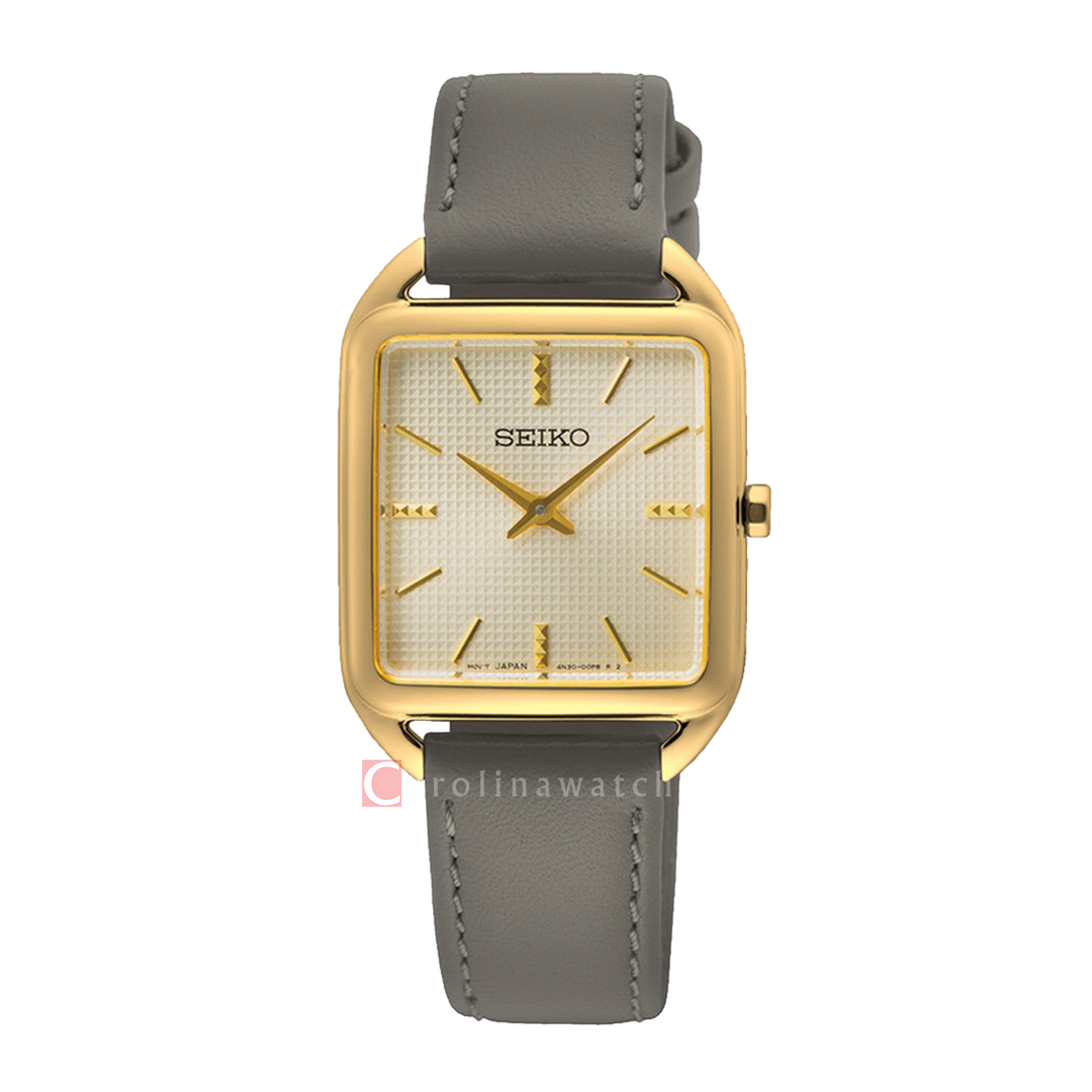 Jam Tangan Seiko Classic SWR090P1 Madam Gold Dial Grey Leather Strap