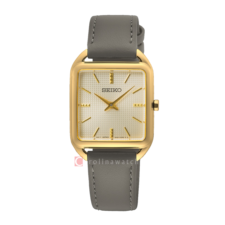 Jam Tangan Seiko Classic SWR090P1 Madam Gold Dial Grey Leather Strap
