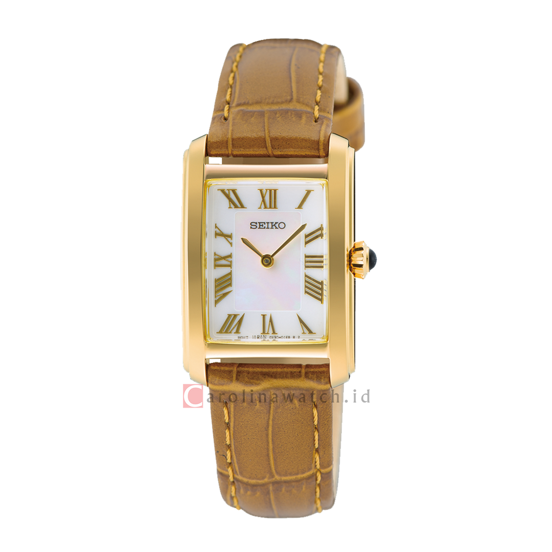 Jam Tangan Seiko Classic SWR100P1 Tank Discover More Ladies White Dial Brown Leather Strap