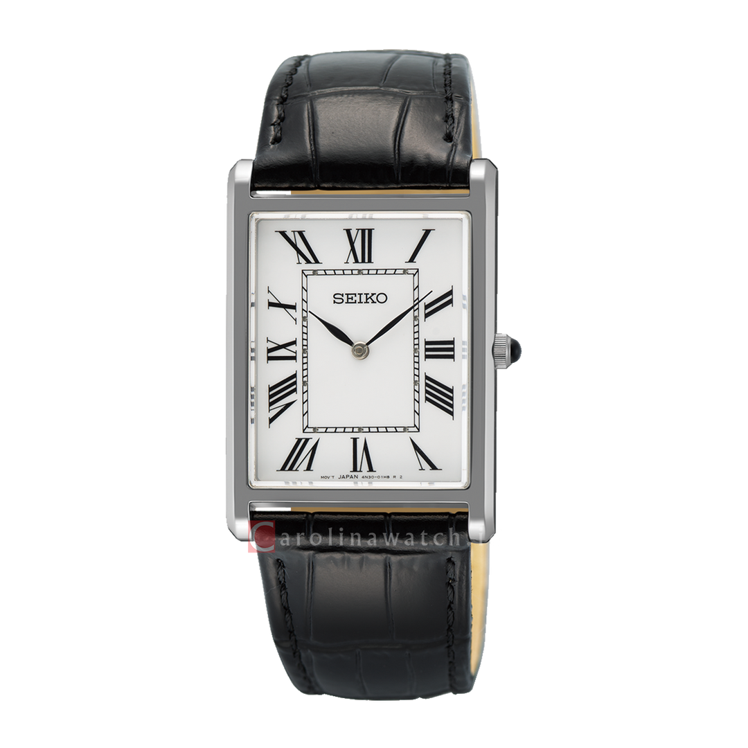 Jam Tangan Seiko Classic SWR103P1 Tank Men White Dial Black Leather Strap