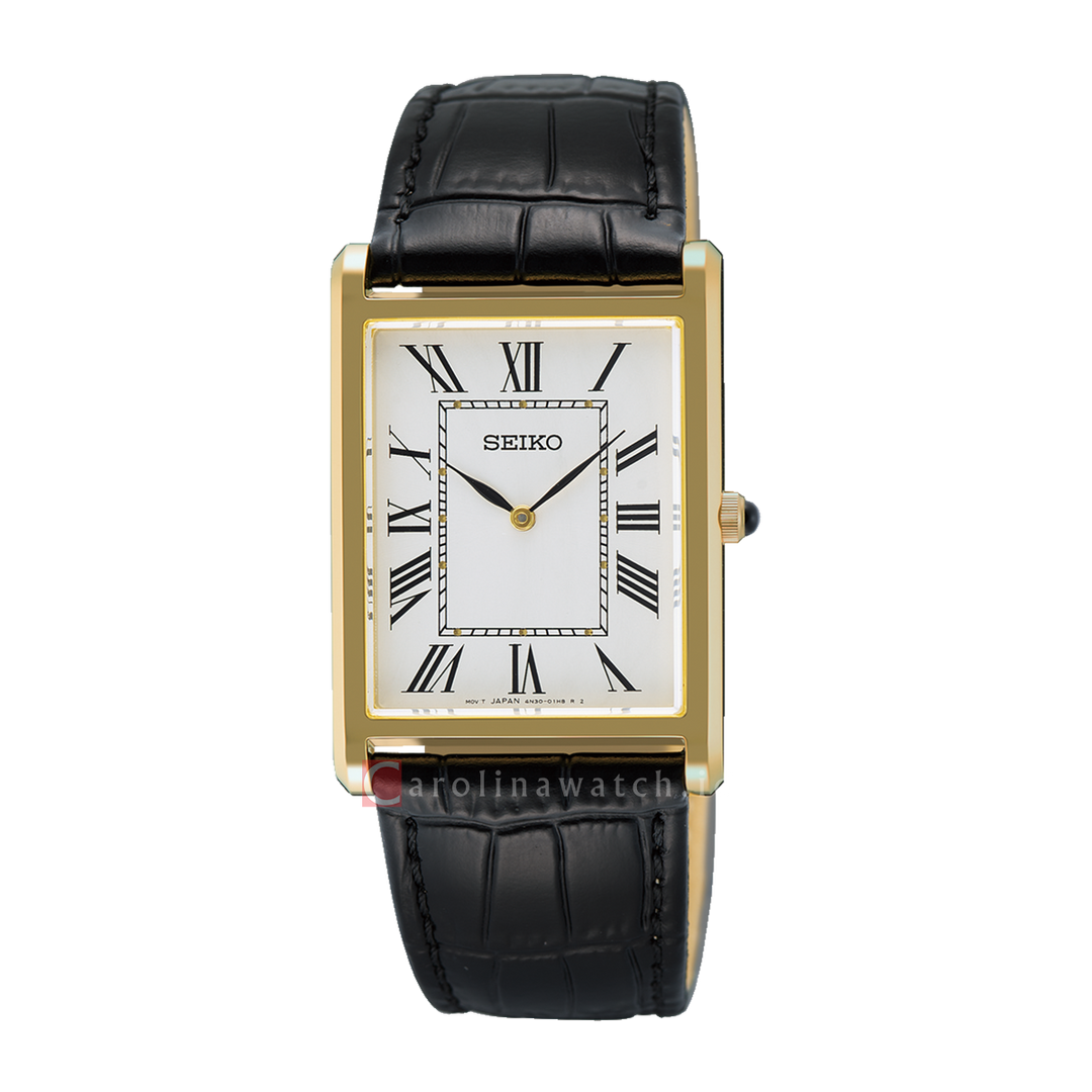 Jam Tangan Seiko Classic SWR104P1 Tank Men White Dial Black Leather Strap