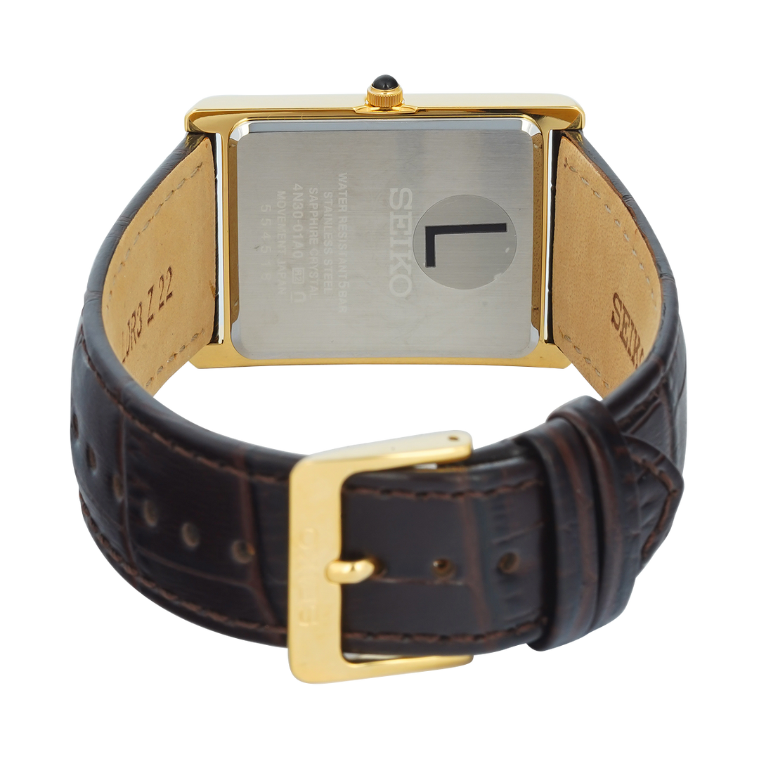 Jam Tangan Seiko Classic SWR106P1 Tank Men Gold Dial Brown Leather Strap