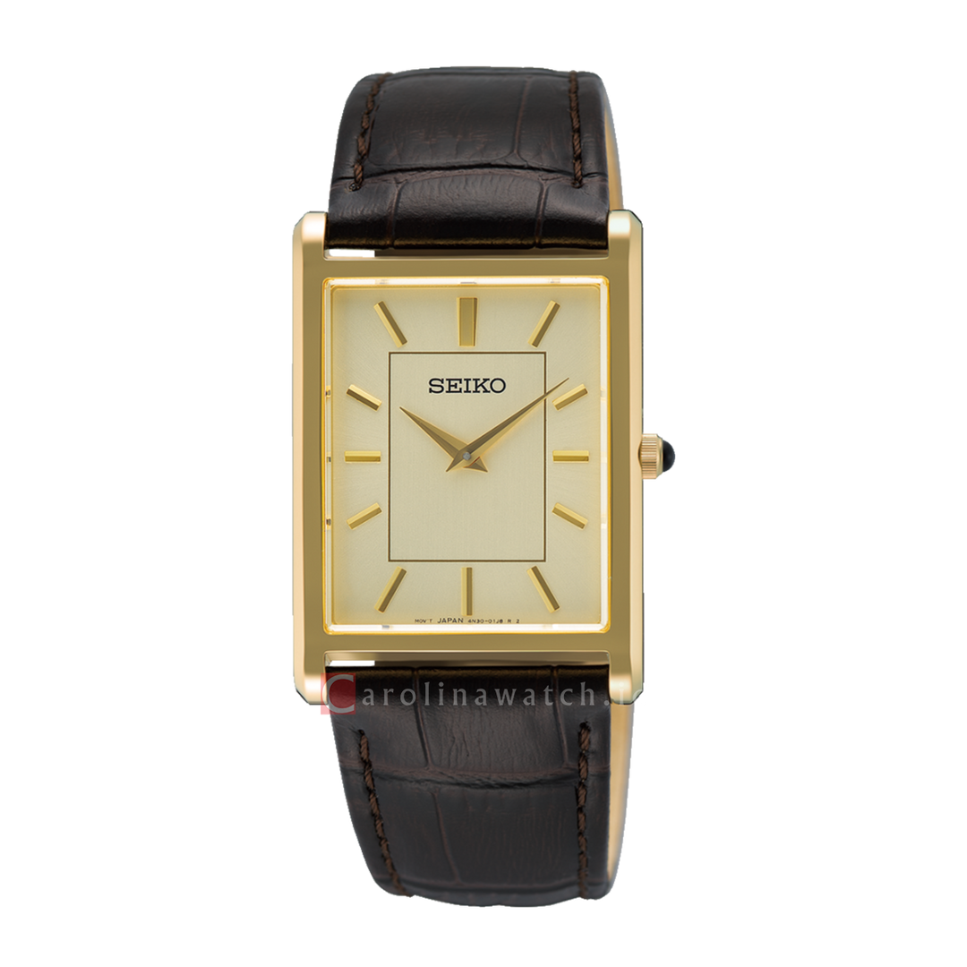 Jam Tangan Seiko Classic SWR106P1 Tank Men Gold Dial Brown Leather Strap
