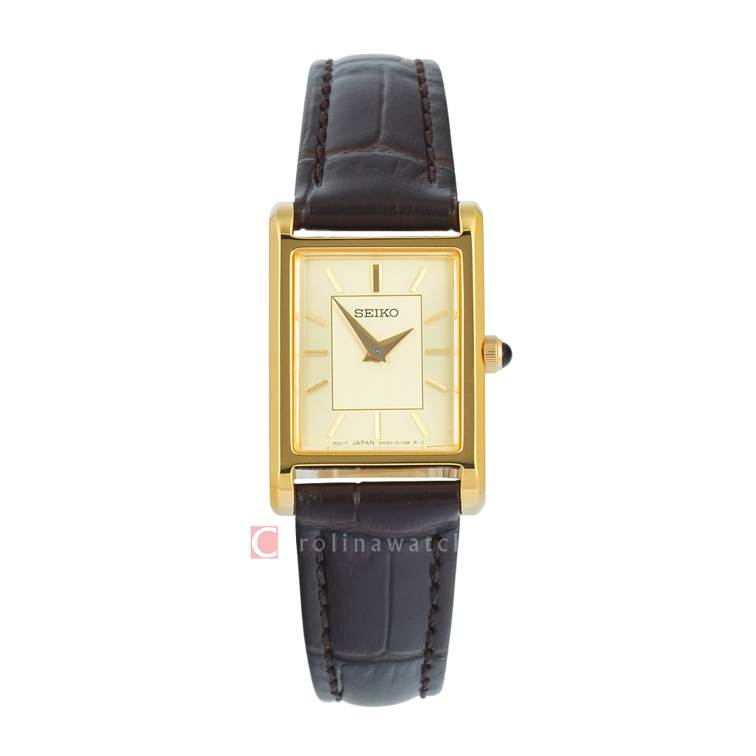 Jam Tangan Seiko Classic SWR110P1 Tank Women Gold Dial Brown Leather Strap