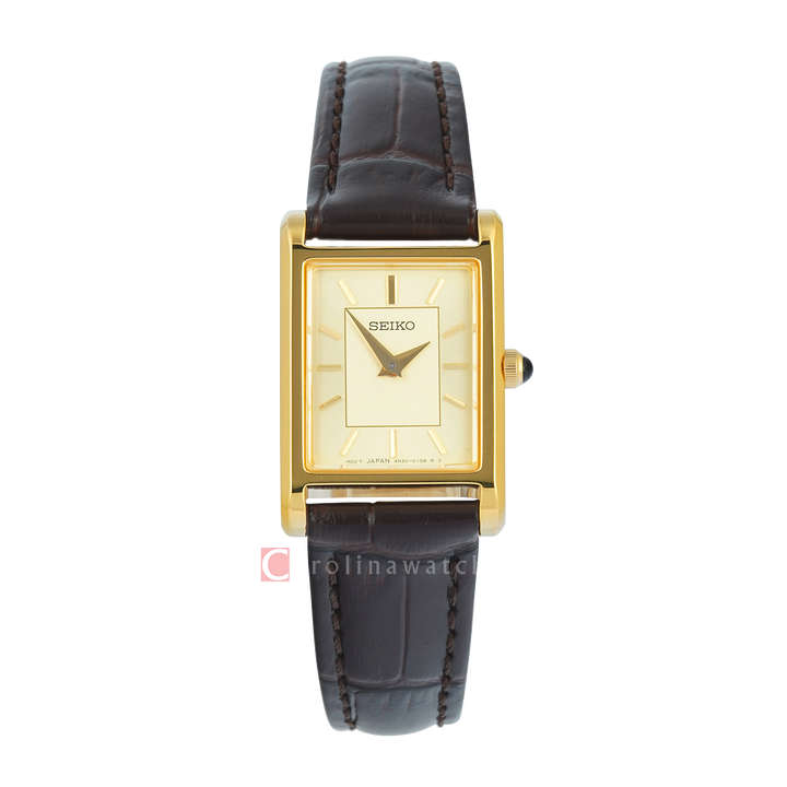 Jam Tangan Seiko Classic SWR110P1 Tank Women Gold Dial Brown Leather Strap