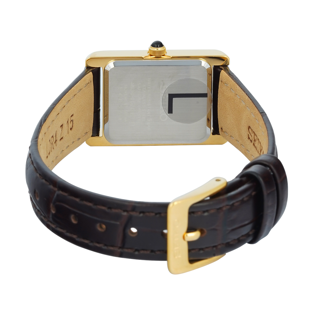 Jam Tangan Seiko Classic SWR110P1 Tank Women Gold Dial Brown Leather Strap