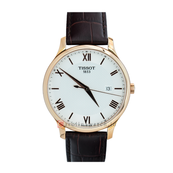 Jam Tangan TISSOT T-Classic T0636103603800 Tradition Men Silver Dial Brown Leather Strap