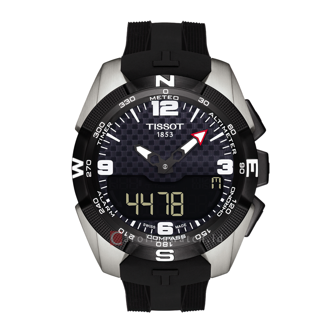Jam Tangan TISSOT T-Touch T0914204720701 Expert Solar NBA Men Black Digital Analog Dial Black Rubber Strap Special Edition