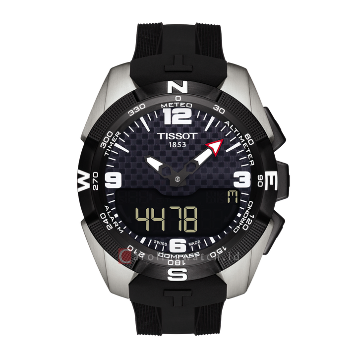 Jam Tangan TISSOT T-Touch T0914204720701 Expert Solar NBA Men Black Digital Analog Dial Black Rubber Strap Special Edition