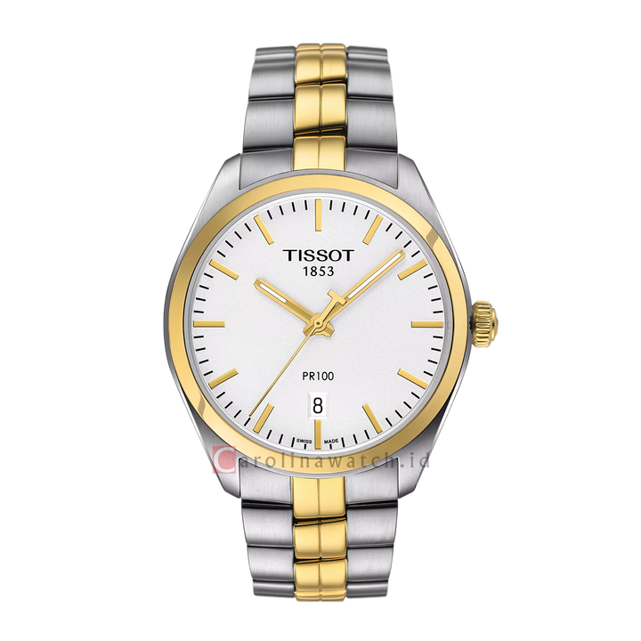 Jam Tangan TISSOT T-Classic PR100 T1014102203100 Men Silver Dial Dual Tone Stainless Steel Strap