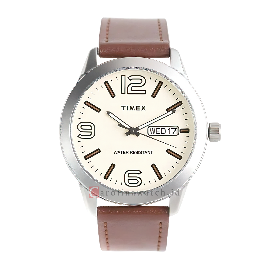 Jam Tangan Timex Preston TW00NTD73E Men Beige Dial Brown Leather Strap